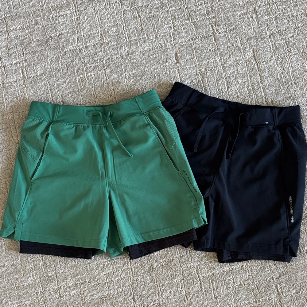 Duo of Abercrombie Kids Green and Black Shorts